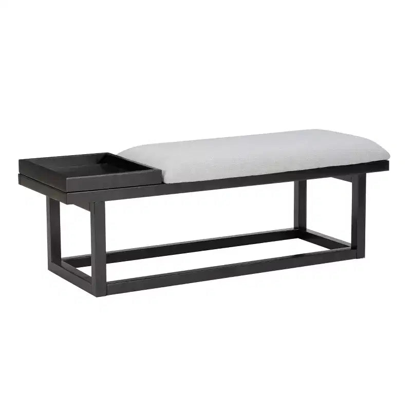 Banc moderne Powell Lemire avec plateau et revêtement, noir/gris : Rectangulaire, Polyester, Nettoyage des taches, Capacité de 136 kg