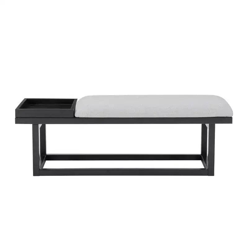 Banc moderne Powell Lemire avec plateau et revêtement, noir/gris : Rectangulaire, Polyester, Nettoyage des taches, Capacité de 136 kg