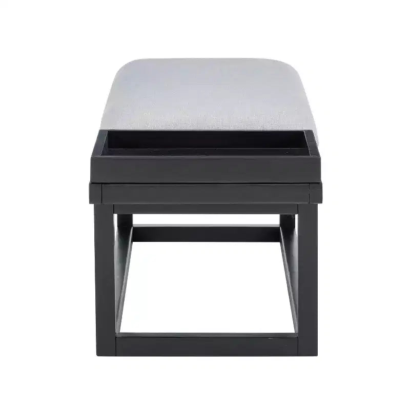 Banc moderne Powell Lemire avec plateau et revêtement, noir/gris : Rectangulaire, Polyester, Nettoyage des taches, Capacité de 136 kg