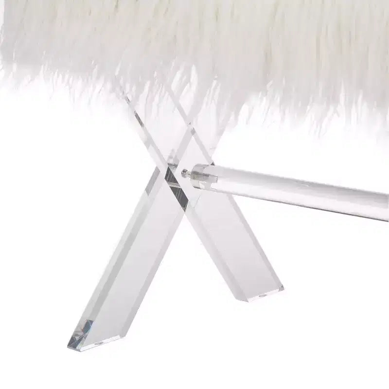 Banc rembourré en fausse fourrure de 26 po avec pied en X acrylique Blanc - Glitzhome