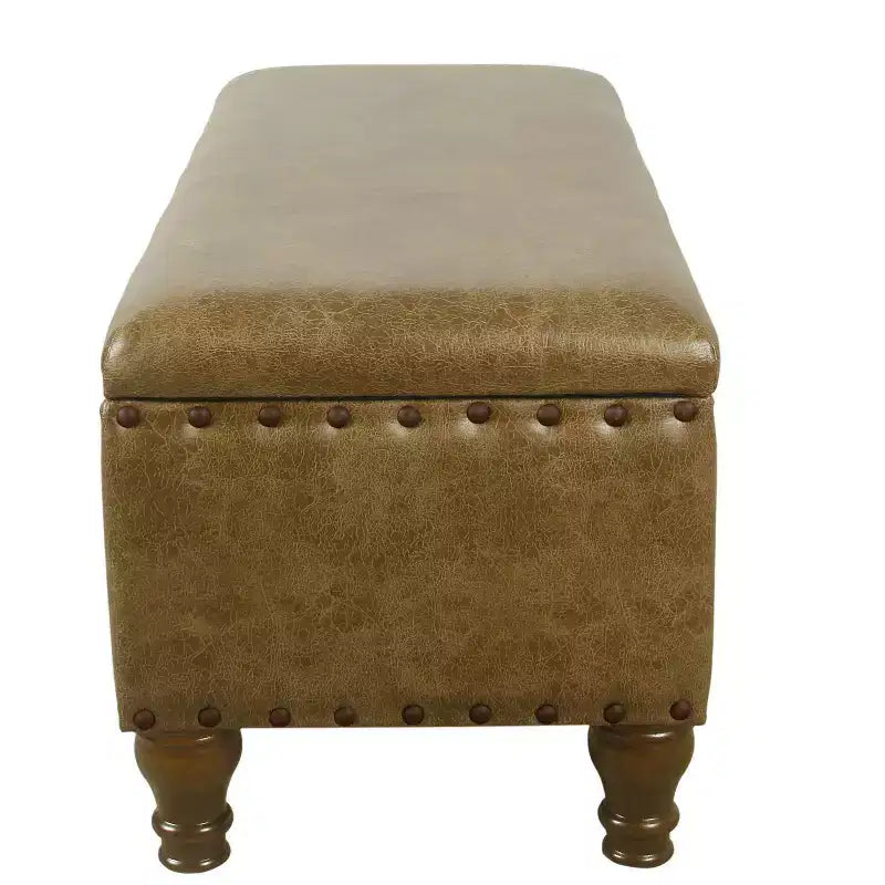 Grand banc de rangement avec garniture cloutée en similicuir marron - HomePop : Meubles d'appoint pour chambre à coucher, sièges et table basse