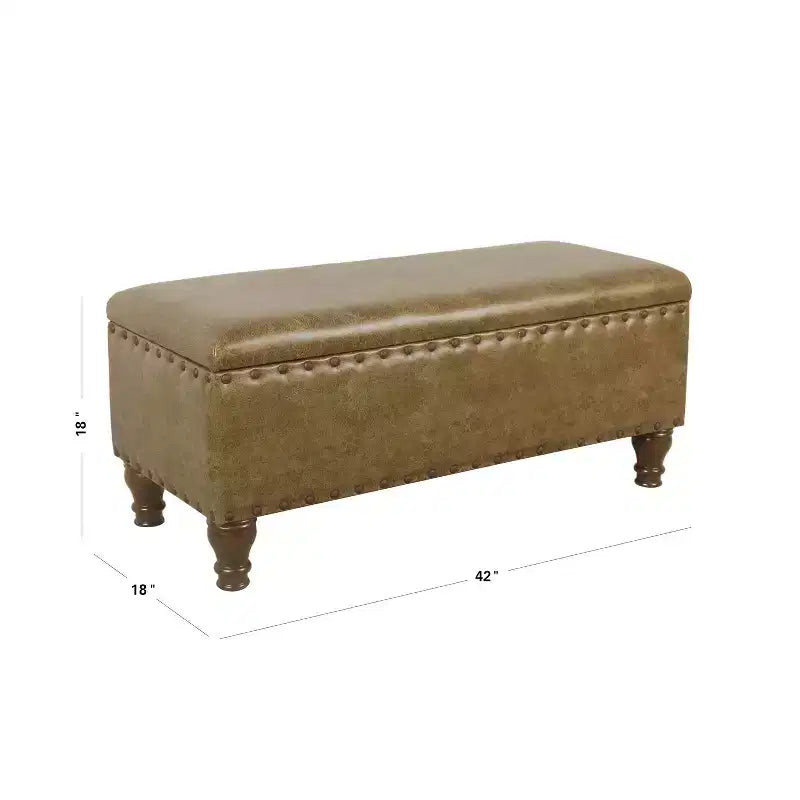 Grand banc de rangement avec garniture cloutée en similicuir marron - HomePop : Meubles d'appoint pour chambre à coucher, sièges et table basse