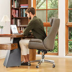 Chaise de bureau pivotante réglable à dossier haut en similicuir marron de style Mid-Century Modern - Gris - Glitzhome : Rembourrée avec accoudoirs fixes et cadre en contreplaqué