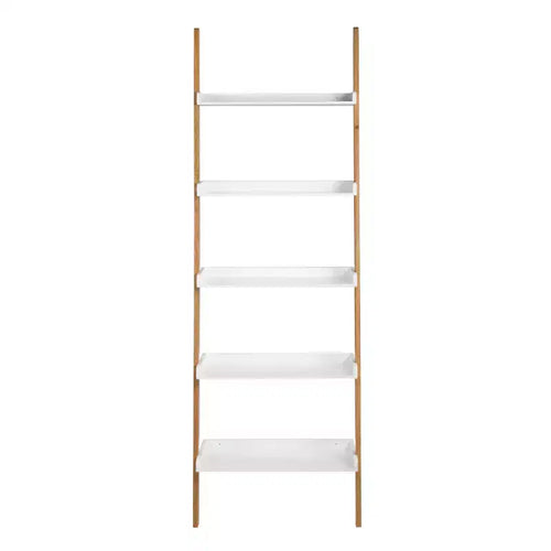 76" Remus Ladder Bookshelf Modern Oak and White - Universal Expert: Wall Leaning Design, 5-Tier Storage
