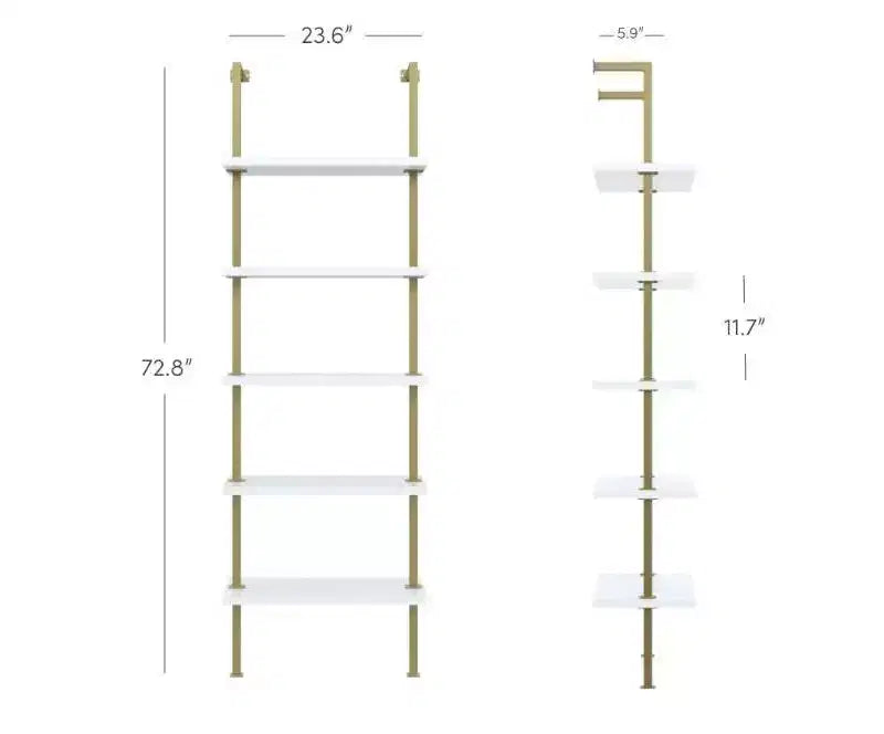 Étagère Theo à 5 niveaux Nathan James, ensemble de 2, 184,9 cm, blanc/doré