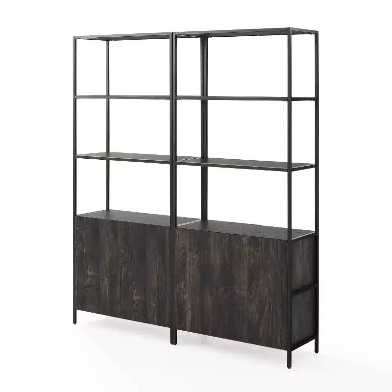 Lot de 2 étagères Jacobsen 204,5 cm frêne marron - Crosley : Rangement industriel, cadre en acier, placage bois