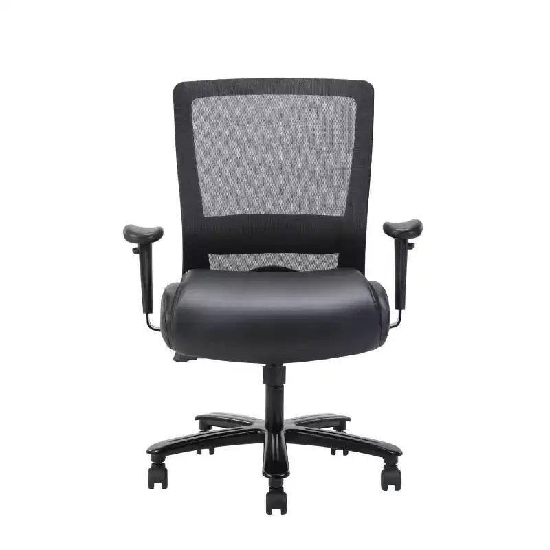 Fauteuil Mesh Robuste Noir - Boss Office Products : Assise LeatherPlus, capacité 400 lb, accoudoirs réglables