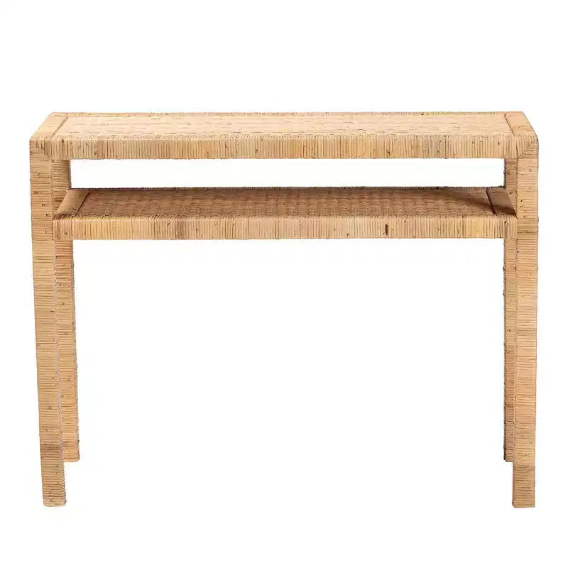 bali & pari Kalimantan Rattan and Acacia Wood Console Table Light Honey