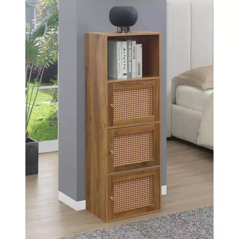 Meuble de rangement Breighton Home Xtra Storage Boho Weave 3 portes avec étagère en Haze Automne Marron/Orge Beige