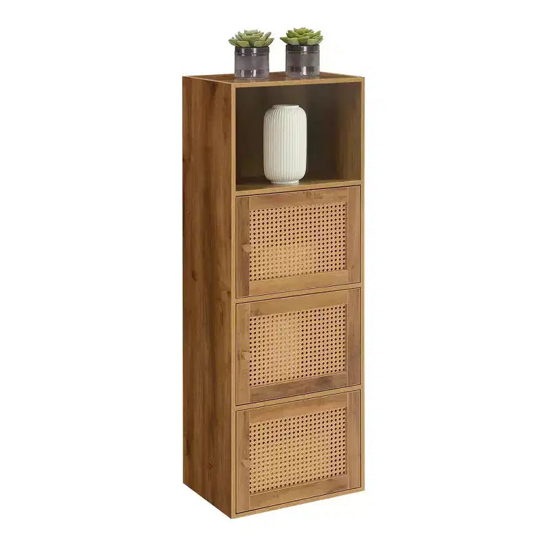 Meuble de rangement Breighton Home Xtra Storage Boho Weave 3 portes avec étagère en Haze Automne Marron/Orge Beige