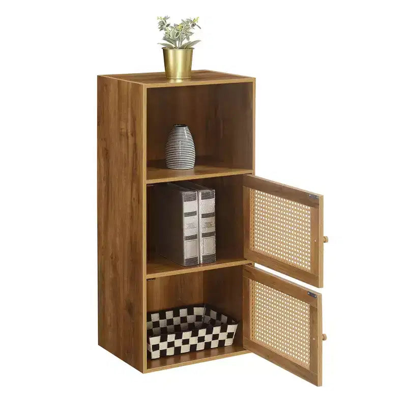 Meuble de rangement Breighton Home Xtra Boho Weave 2 portes avec étagère, motif tissé, en brume d'automne/orge beige