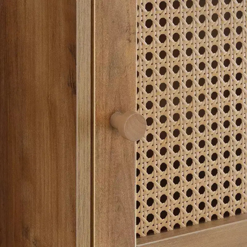 Meuble de rangement Breighton Home Xtra Boho Weave 2 portes avec étagère, motif tissé, en brume d'automne/orge beige
