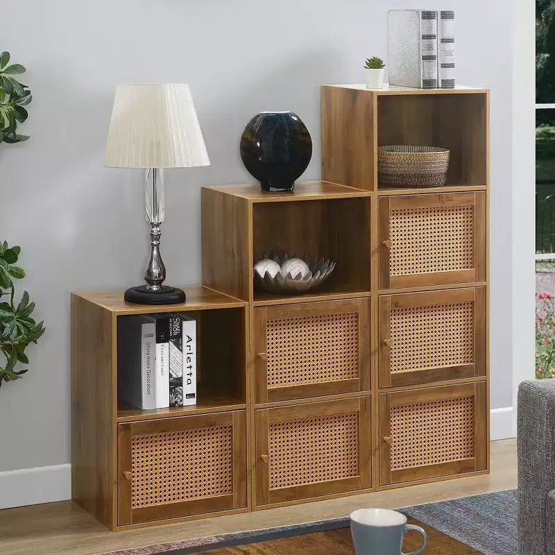 Meuble de rangement Breighton Home Xtra Boho Weave 2 portes avec étagère, motif tissé, en brume d'automne/orge beige