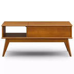 Table basse relevable Tierney de WyndenHall, marron teck : Rangement moderne du milieu du siècle, rectangulaire en bois d'hévéa