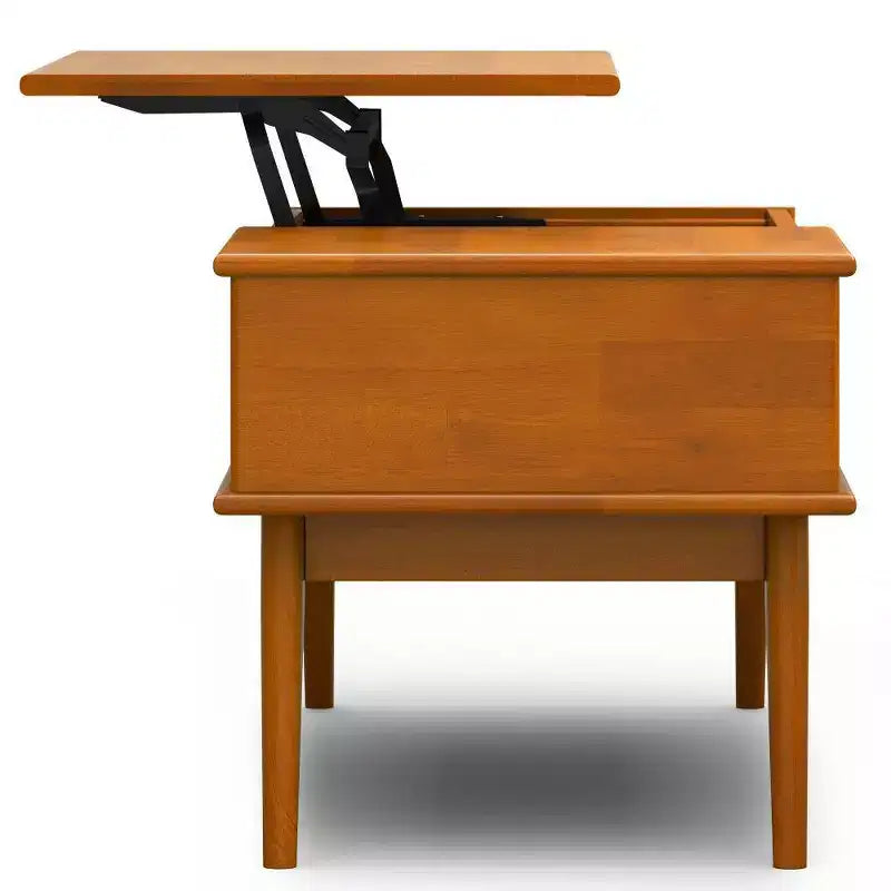 Table basse relevable Tierney de WyndenHall, marron teck : Rangement moderne du milieu du siècle, rectangulaire en bois d'hévéa