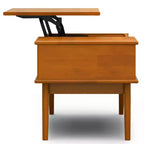 Table basse relevable Tierney de WyndenHall, marron teck : Rangement moderne du milieu du siècle, rectangulaire en bois d'hévéa