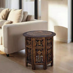 Table basse d'appoint pliante sculptée à la main en bois Chocolat Noir - The Urban Port