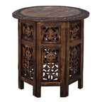 Table basse d'appoint pliante sculptée à la main en bois Chocolat Noir - The Urban Port
