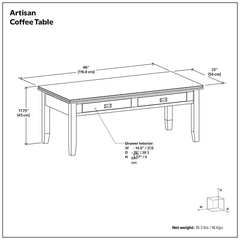 Table basse Stratford 46 po, brun roux - WyndenHall