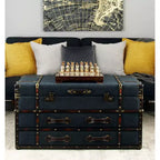 Table basse traditionnelle en lin et bois bleu foncé - Olivia & May