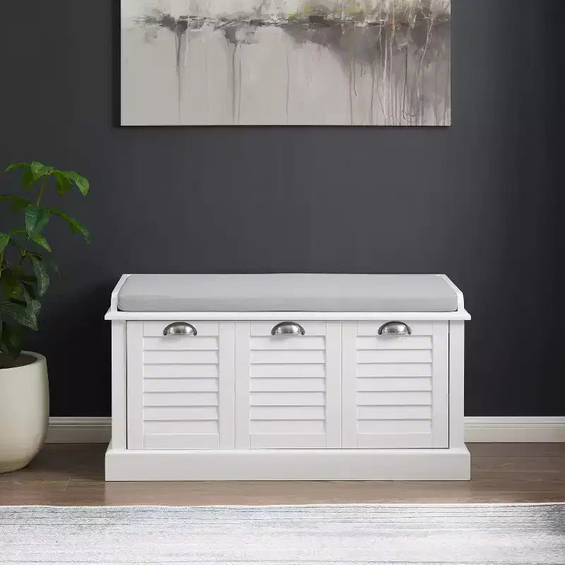 Banc de rangement d'entrée Ellison 91 cm Crosley blanc/gris : Rembourré avec compartiment à chaussures, Design étroit