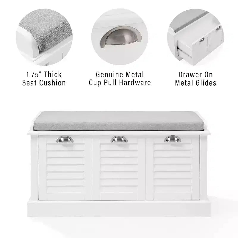 Banc de rangement d'entrée Ellison 91 cm Crosley blanc/gris : Rembourré avec compartiment à chaussures, Design étroit