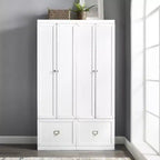 2 armoires de rangement Harper blanches pour entrée - Crosley : Cadre en MDF, placage bois, 4 portes, 2 tiroirs, 6 crochets, hauteur 188 cm