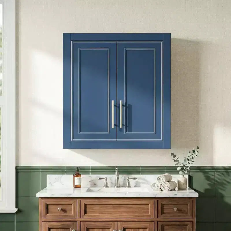Meuble de Rangement Mural de Salle de Bain Double Porte au-dessus des Toilettes avec Étagères Réglables Organisateur Mural pour Salle de Bain, Cuisine, Buanderie, Chambre