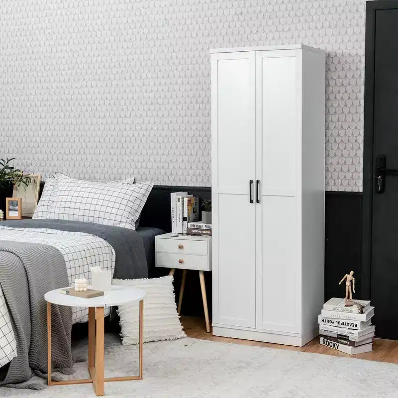 Meuble de Rangement Costway 70'' avec 2 Portes et 5 Étagères, Blanc
