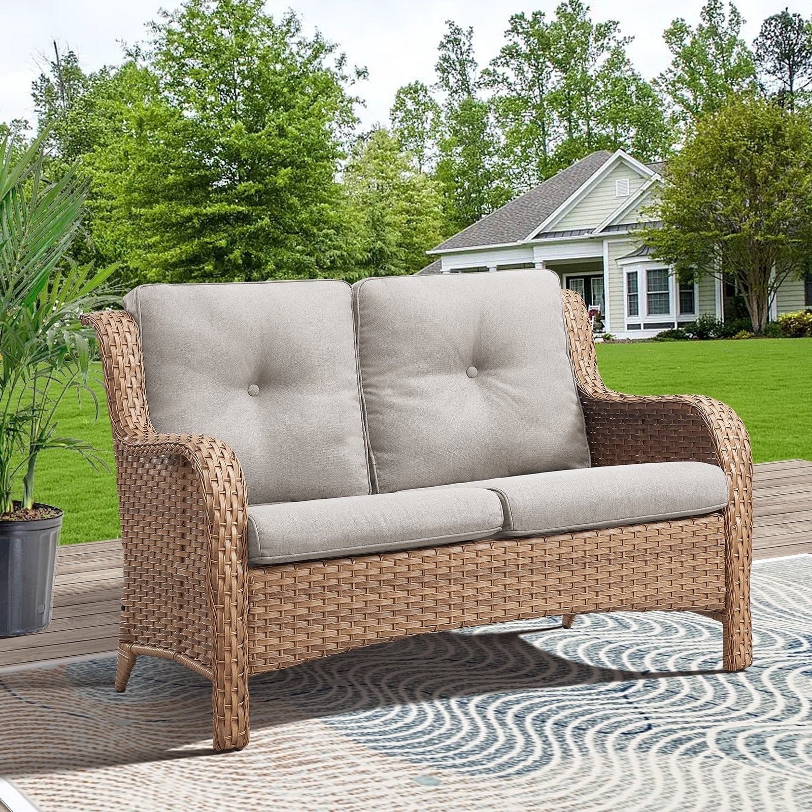 Gymojoy Canapé d'extérieur deux places en rotin Wicker Sofa Set