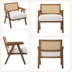Fauteuil d'appoint de ferme du milieu du siècle - Fauteuil en bois avec dossier en rotin et coussin en lin pour salon, chambre