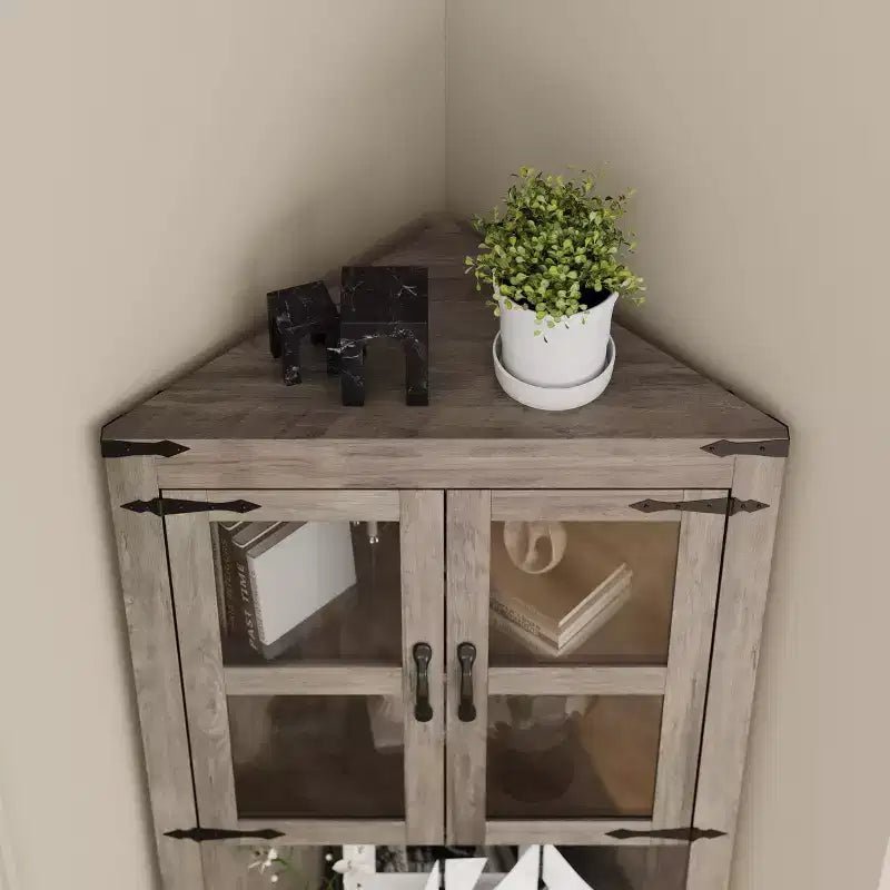 Meuble d'angle de ferme Whizmax, Armoire de rangement d'angle haute avec porte vitrée et étagères réglables, Meuble de salle de bain pour salon, salle de bain