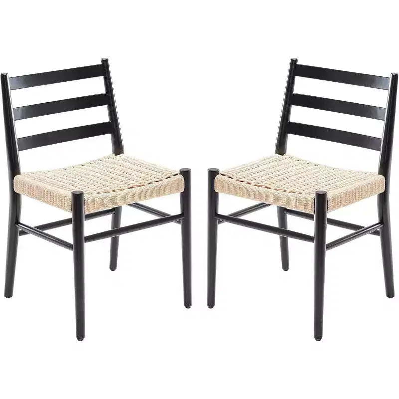 TUYOHW Lot de 2 Chaises de Salle à Manger Style Ferme Moderne du Milieu du Siècle, Chaises de Salle à Manger avec Assise en Corde Tressée et Cadre en Métal Robuste