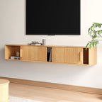 Meuble TV cannelé flottant en bois naturel avec rangement
