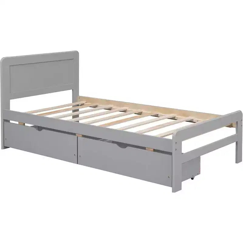 Lit plateforme double Acekool avec 2 tiroirs de rangement gigognes, tête de lit, cadre robuste, aucun sommier tapissier requis, gain de place pour chambre d'enfants ou d'amis