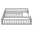 Lit double superposé avec barrière de sécurité, lit plateforme en bois avec clôture pour 2 enfants