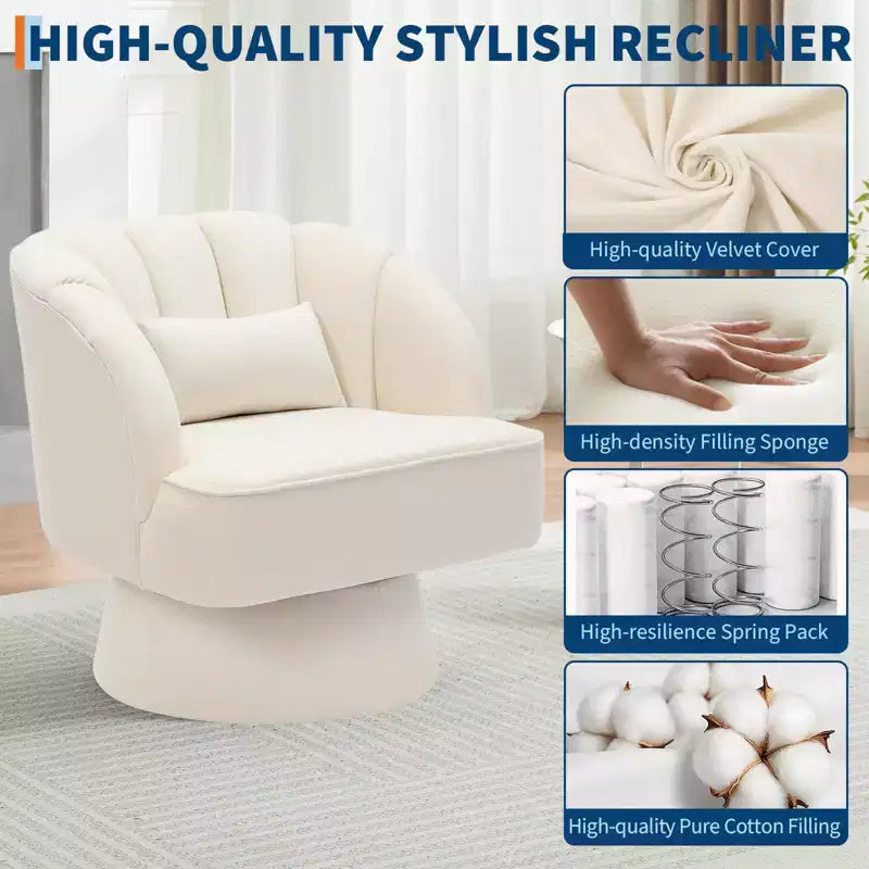 Fauteuil pivotant GustoWave avec accoudoirs, fauteuil rond en velours pivotant à 360° de style Mid-Century, fauteuil moderne pour salon