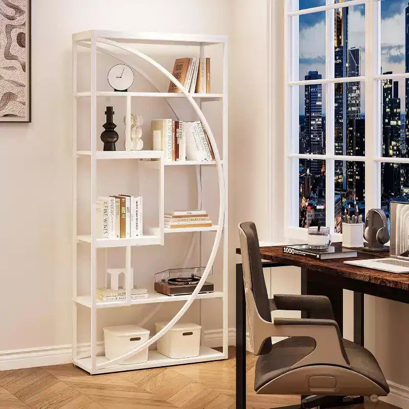 Étagère à livres Lantine de 70,8 pouces, bibliothèque industrielle en métal, bibliothèque haute à 6 niveaux, organisateur de rangement d'étagères d'affichage blanc pour salon et bureau
