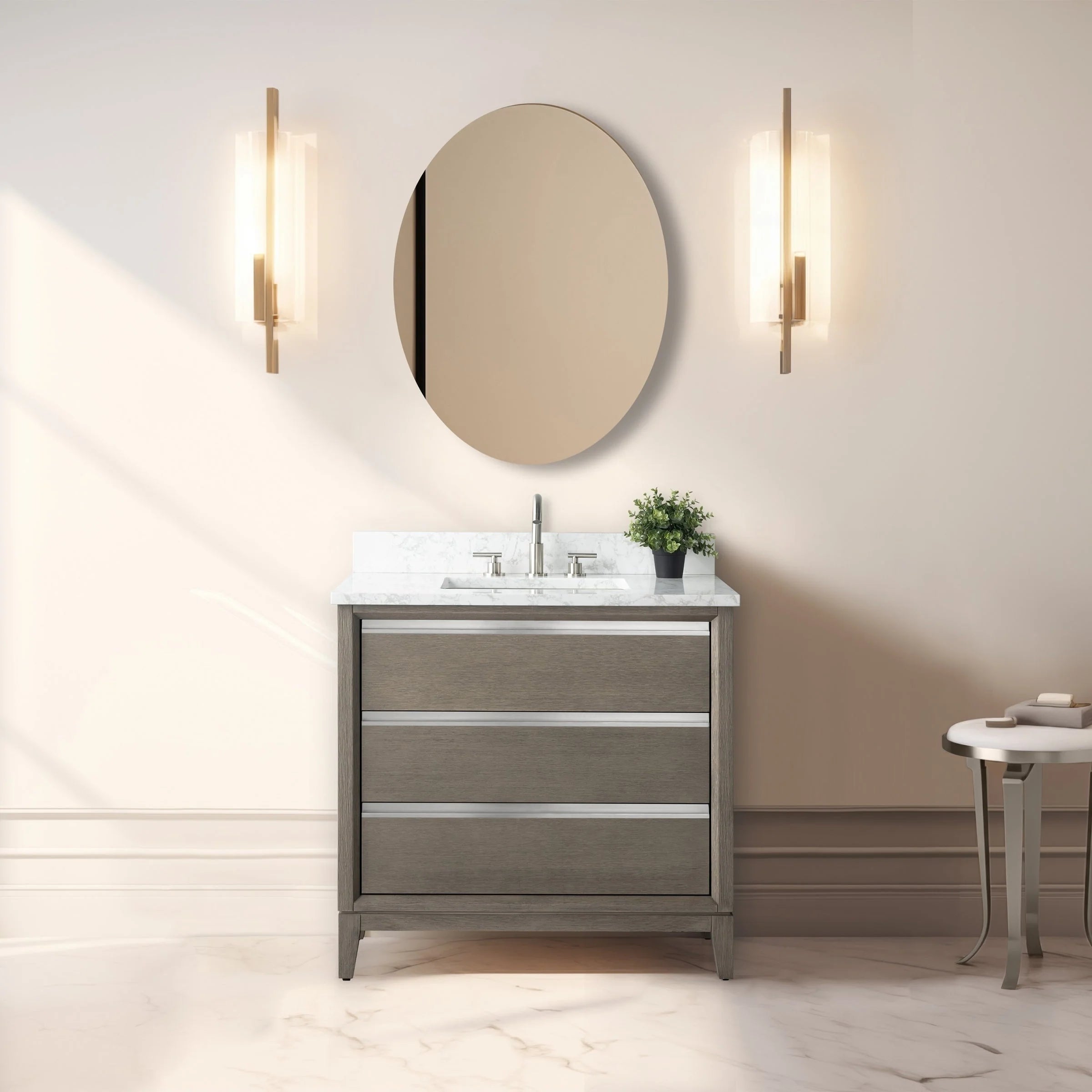 Meuble-lavabo Vanity Art avec évier en céramique et dessus en marbre reconstitué