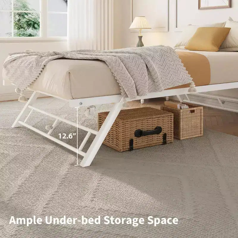 Lit gigogne double avec roulettes verrouillables - Cadre de lit pliant en métal escamotable pour chambre à coucher, chambre d'amis et salon