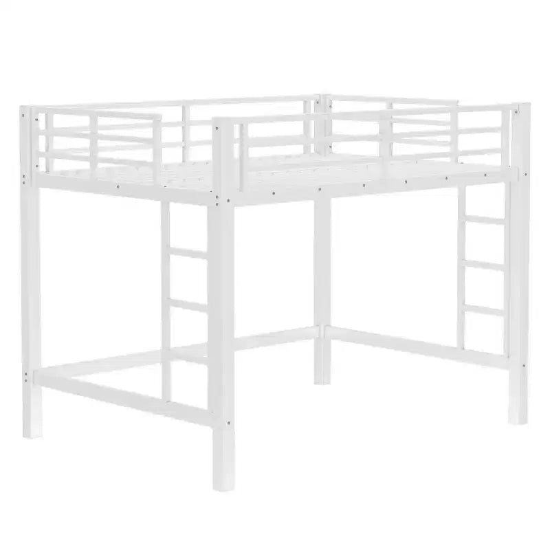 Lit mezzanine Bellemave entièrement métallique avec doubles échelles des deux côtés, cadre de lit mezzanine peu encombrant avec garde-corps, assemblage facile, blanc
