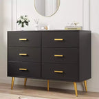 Commode moderne à 6 tiroirs avec espace de rangement, commode en bois avec poignées dorées, commode avec tiroirs profonds pour chambre à coucher, salon, bureau