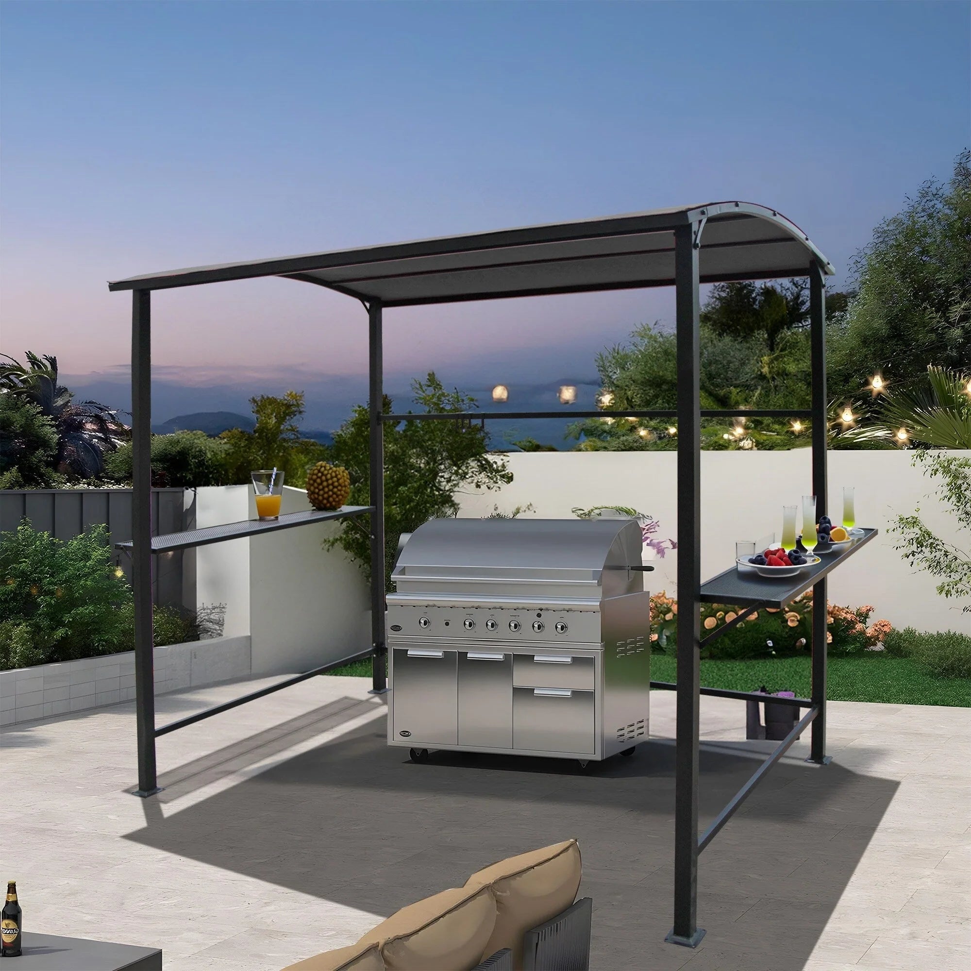 Abri barbecue en acier avec auvent, 1,5 x 2,4 m