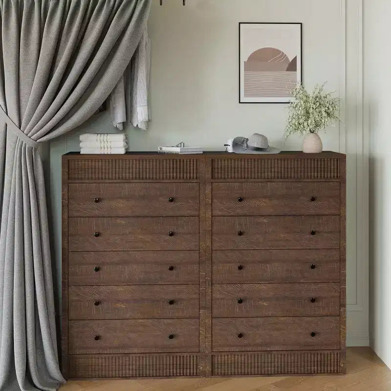 Coolmee Commode Haute 5 Tiroirs pour Chambre, Commode Cannelée de 80 cm de Large, Armoire de Rangement en Bois Moderne pour Chambre d'Enfant, Couloir, Salon