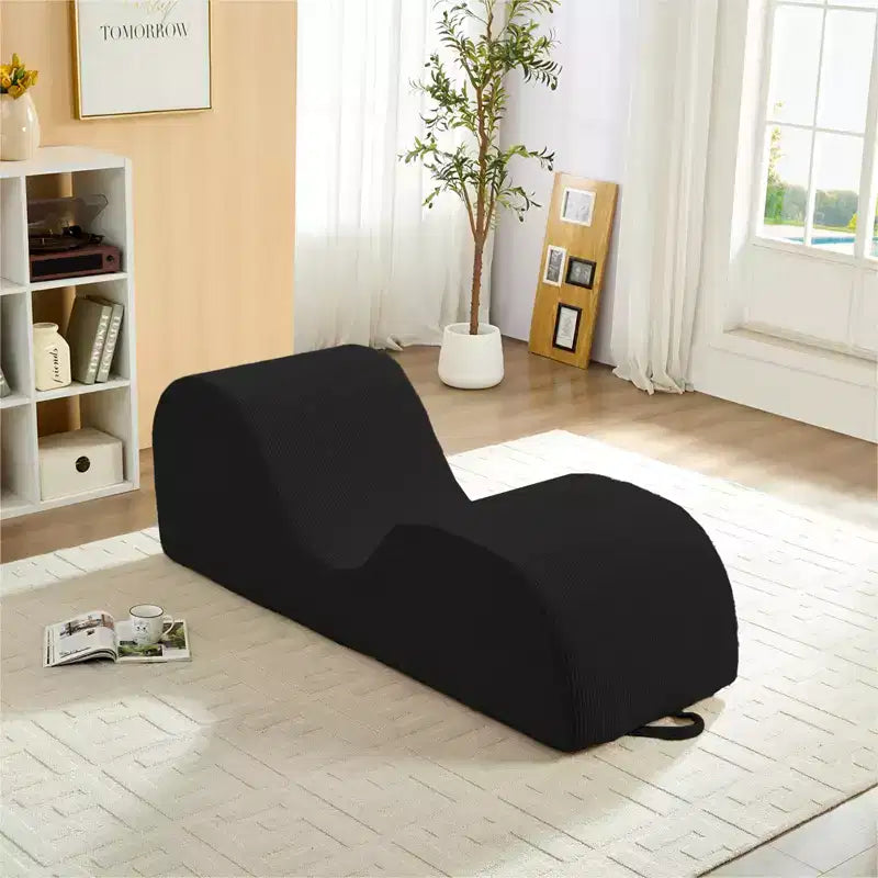 Mjkone Chaise Longue de Yoga en Velours Côtelé, Canapé de Yoga Incurvé avec Appui-Tête/Coussin Lombaire/Repose-Pieds Amovibles, Base Antidérapante