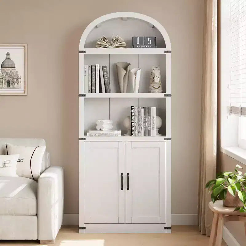 Bibliothèque avec portes Étagère cintrée 182 cm de haut Bibliothèque de style rustique avec étagères Bibliothèques en bois pour la maison, le bureau, le salon