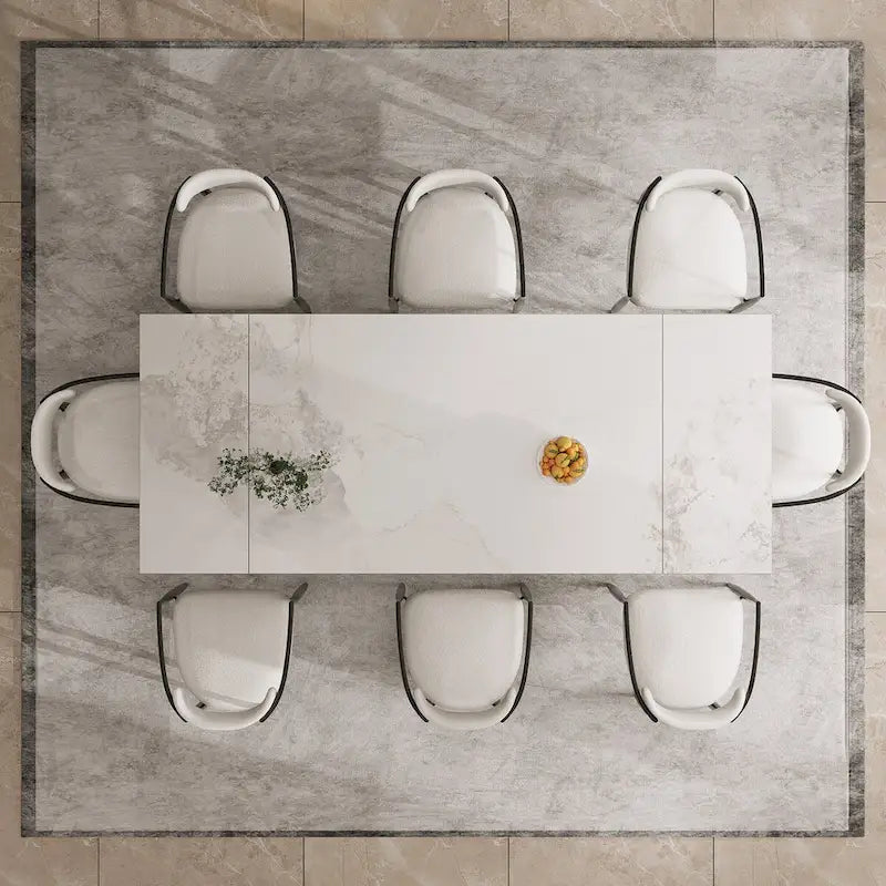 Ensemble de salle à manger moderne minimaliste 9 pièces avec plateau en pierre frittée extensible et double piédestal de 240 cm