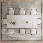 Ensemble de salle à manger moderne minimaliste 9 pièces avec plateau en pierre frittée extensible et double piédestal de 240 cm
