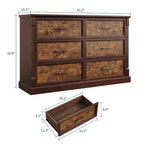 COZONY 47 Commode de ferme à 6 tiroirs, double commode rustique en bois avec poignées en métal pour chambre, salon et rangement de couloir