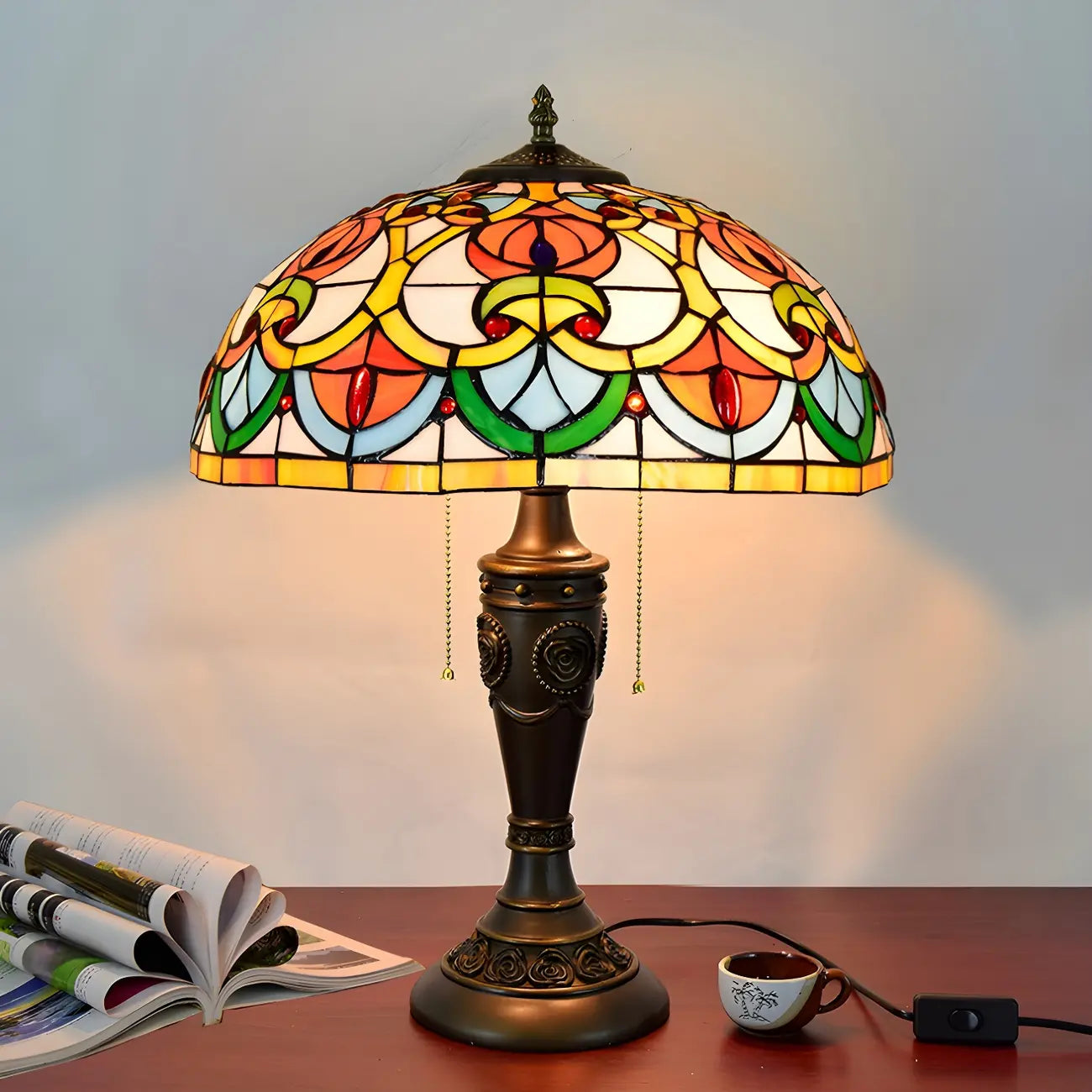 HomeyFad Lampe de table à 2 lumières dôme en verre inoxydable vintage